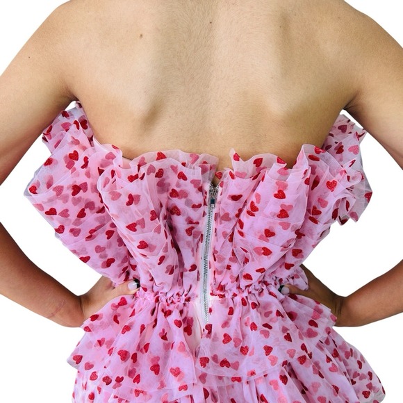 Mable Heart Dress Small Fairy Valentine Mini Tulle Coquette Romantic Pink NEW - Picture 6 of 12